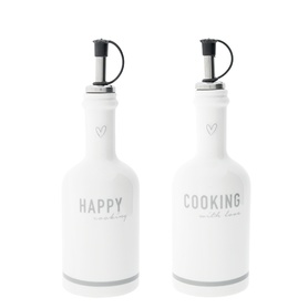 Butelki Ceramiczne Komplet Happy Cooking/Cookin With Love Grey Bastion Collections 